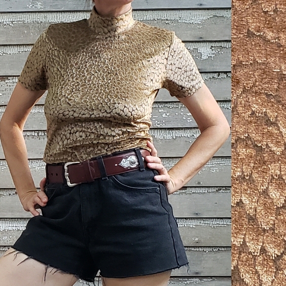 Vtg Velvet Burnout Mock Turtleneck Tee 